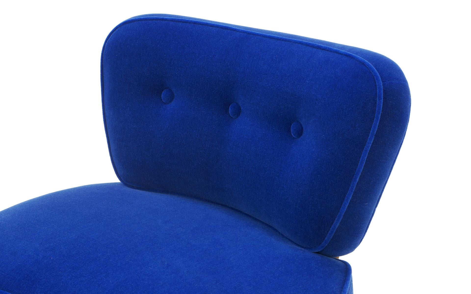 American Armless Side / Lounge / Occasional Chair by Wormley for Dunbar, Real Blue Mohair