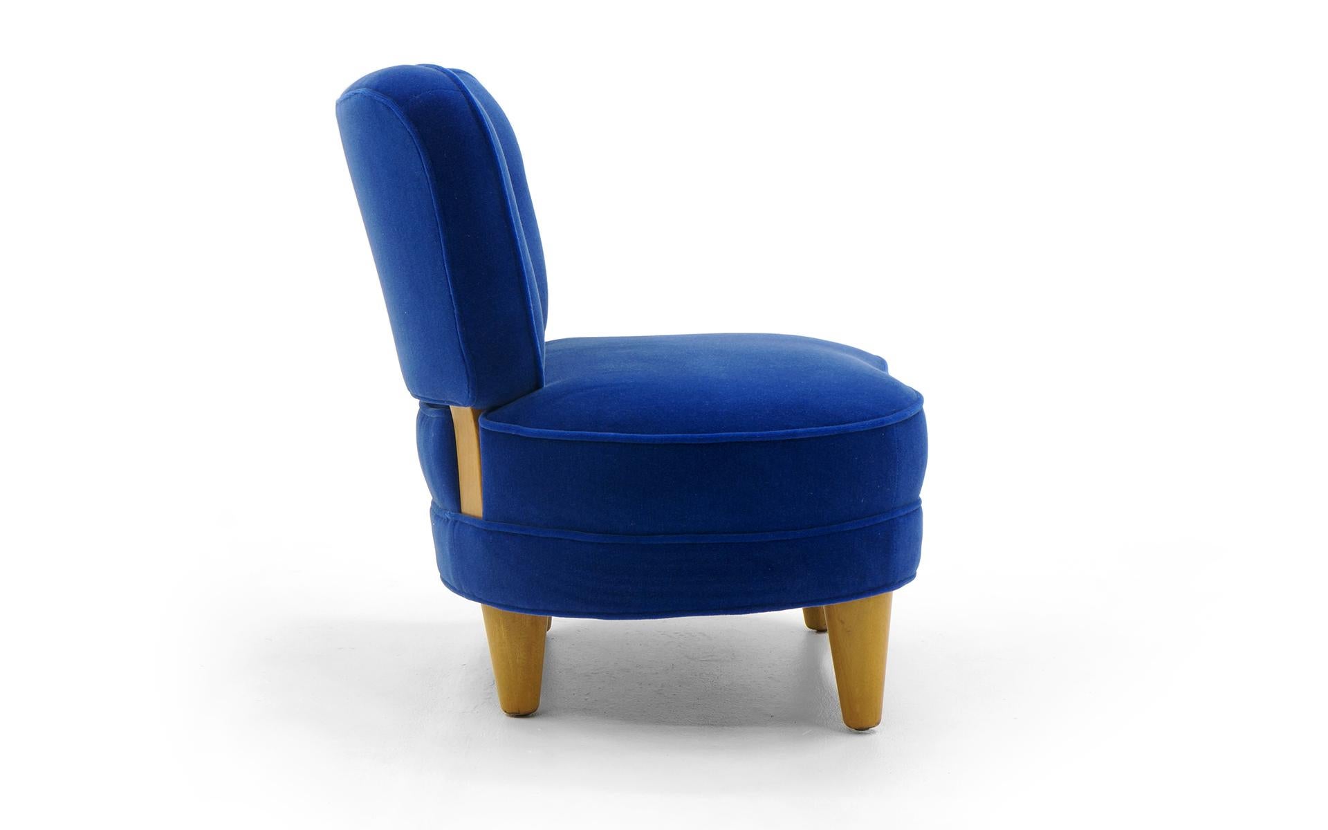 Armless Side / Lounge / Occasional Chair by Wormley for Dunbar, Real Blue Mohair (Mitte des 20. Jahrhunderts)