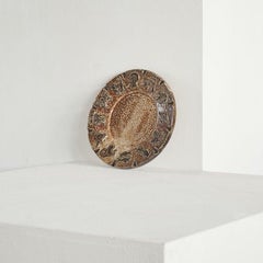 Armogrès Belgian 'Zodiac' Studio Pottery Dish in Dark Brown Tones, 1960s