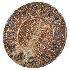 Armogrès Belgian 'Zodiac' Studio Pottery Dish in Dark Brown Tones, 1960s