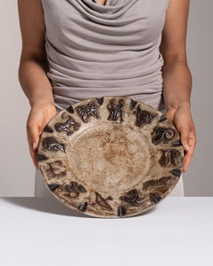 Armogres Zodiac Relief Plate, Glazed Ceramic, Belgian Design, 1960s