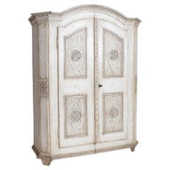 Two-door Armoire or Wardrobe for Clothes, white paint with patina, 19th Century