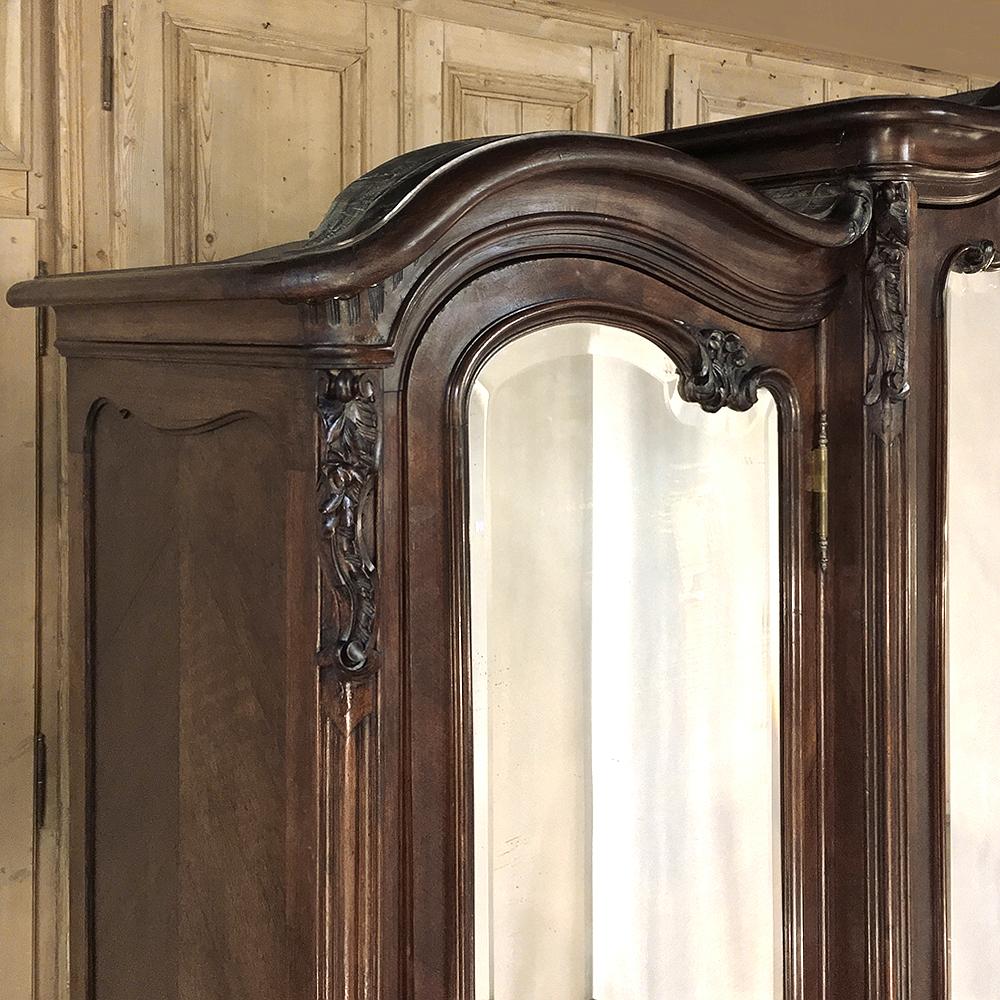 Beveled Armoire, 19th Century French Louis XV in Walnut, by Mercier