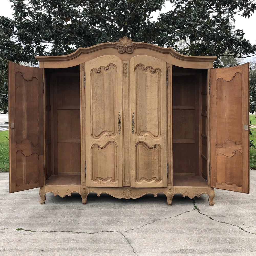 French Provincial Armoire, Antique Country French with 4 Doors in Stripped Oak