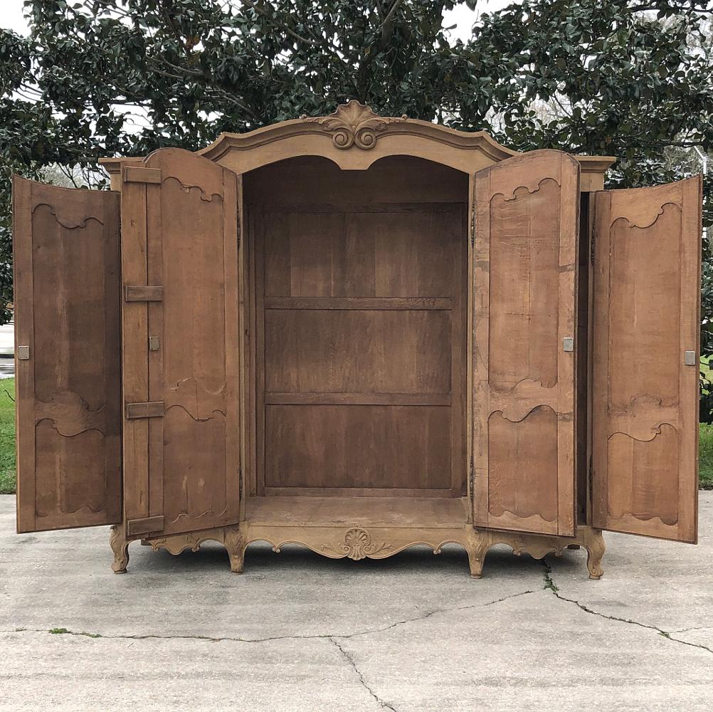 Hand-Crafted Armoire, Antique Country French with 4 Doors in Stripped Oak