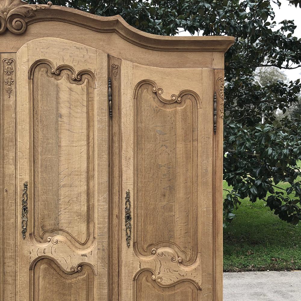 20th Century Armoire, Antique Country French with 4 Doors in Stripped Oak