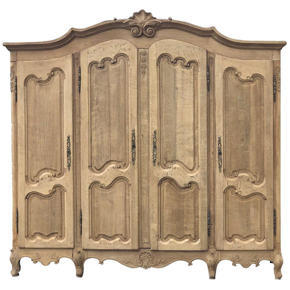Armoire, Antique Country French with 4 Doors in Stripped Oak