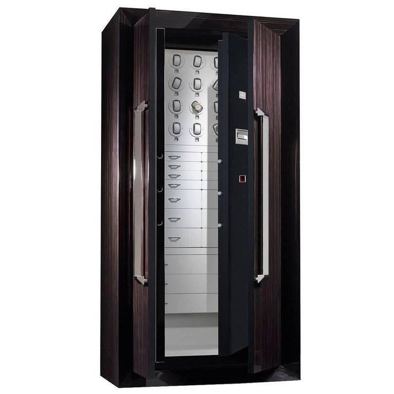 Armoire "Assoluto Ebano" di Agresti in Wood lucido con cassaforte e avvolgitore per orologi