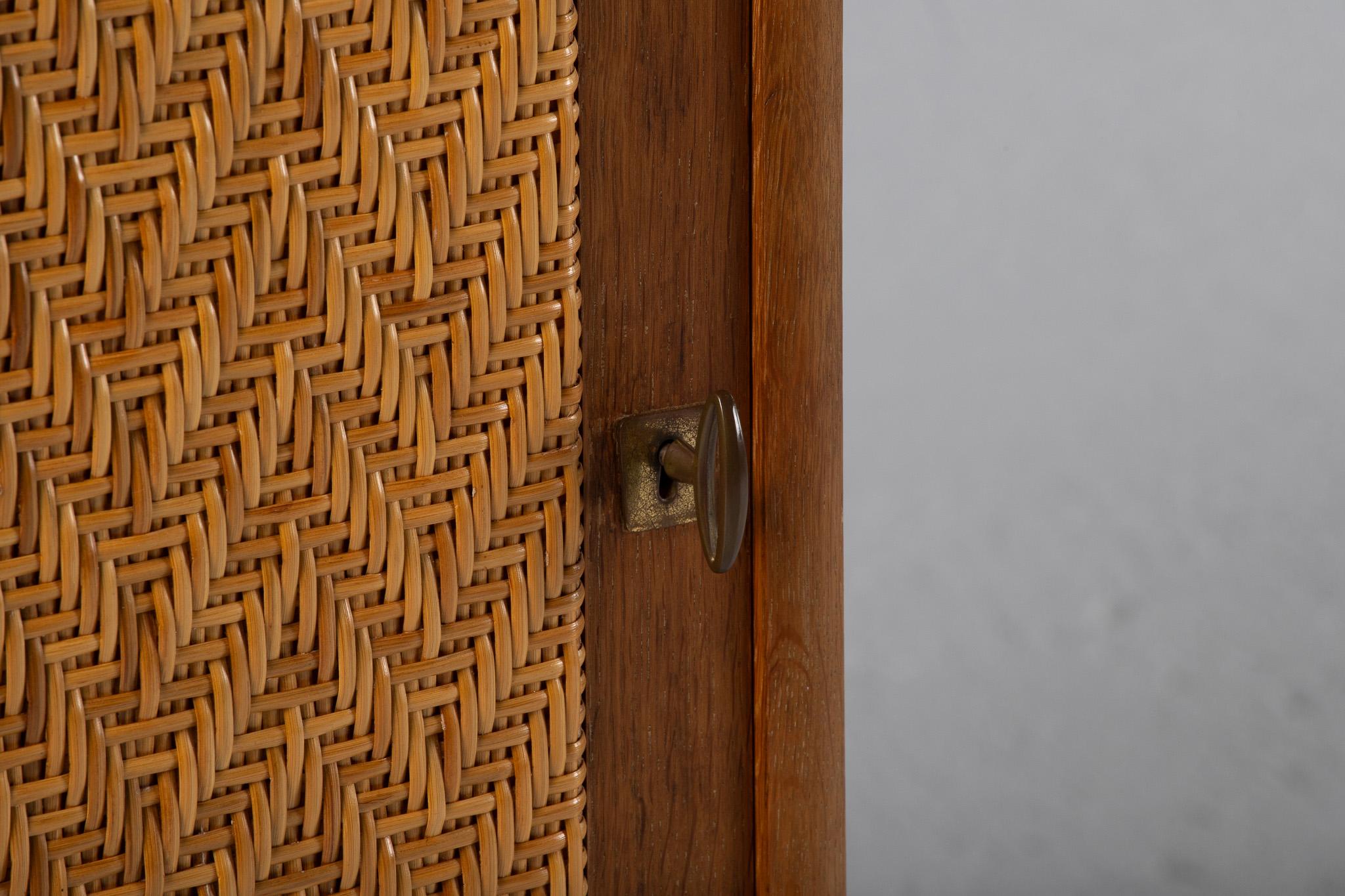 Armoire in Teak and Woven Rattan, France, 1960 For Sale 4