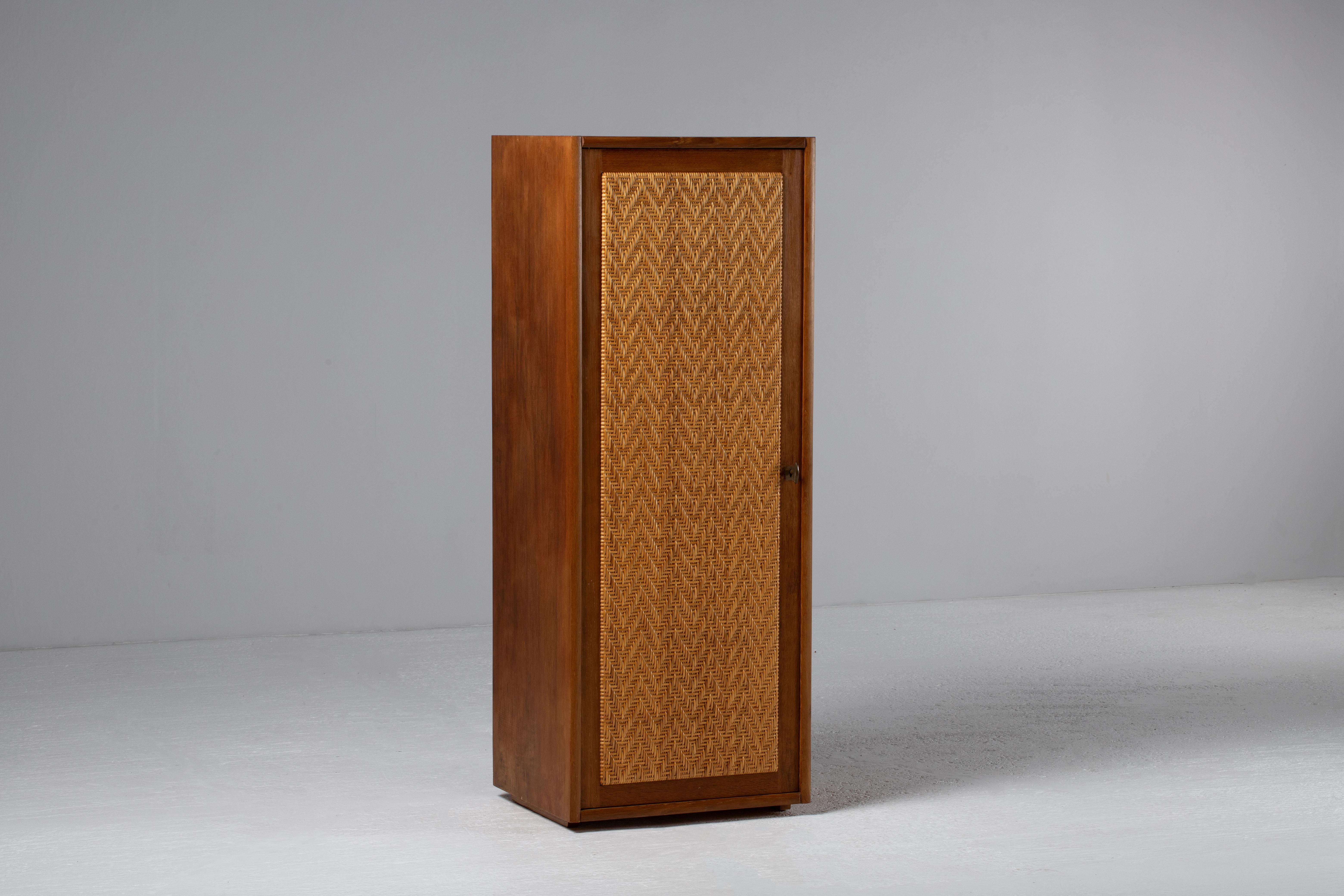 Armoire in Teak and Woven Rattan, France, 1960 For Sale 1