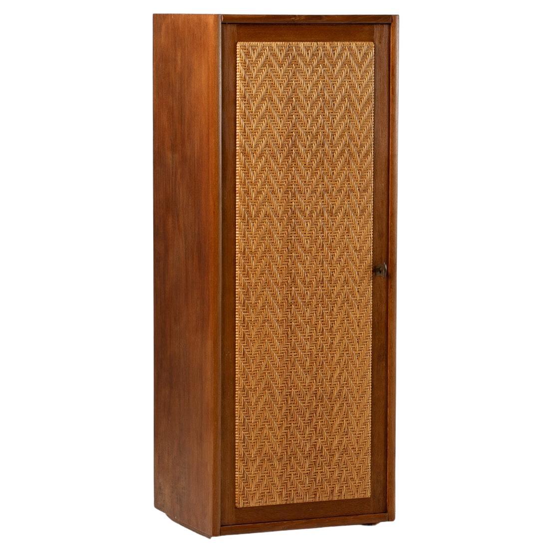 Armoire in Teak and Woven Rattan, France, 1960 For Sale