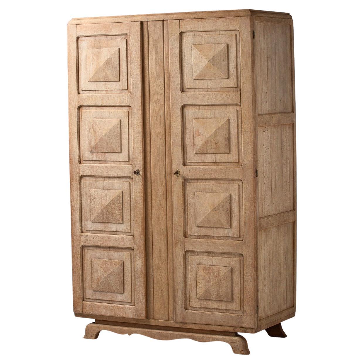 Armoire Solid Natural Oak, France, 1940s For Sale