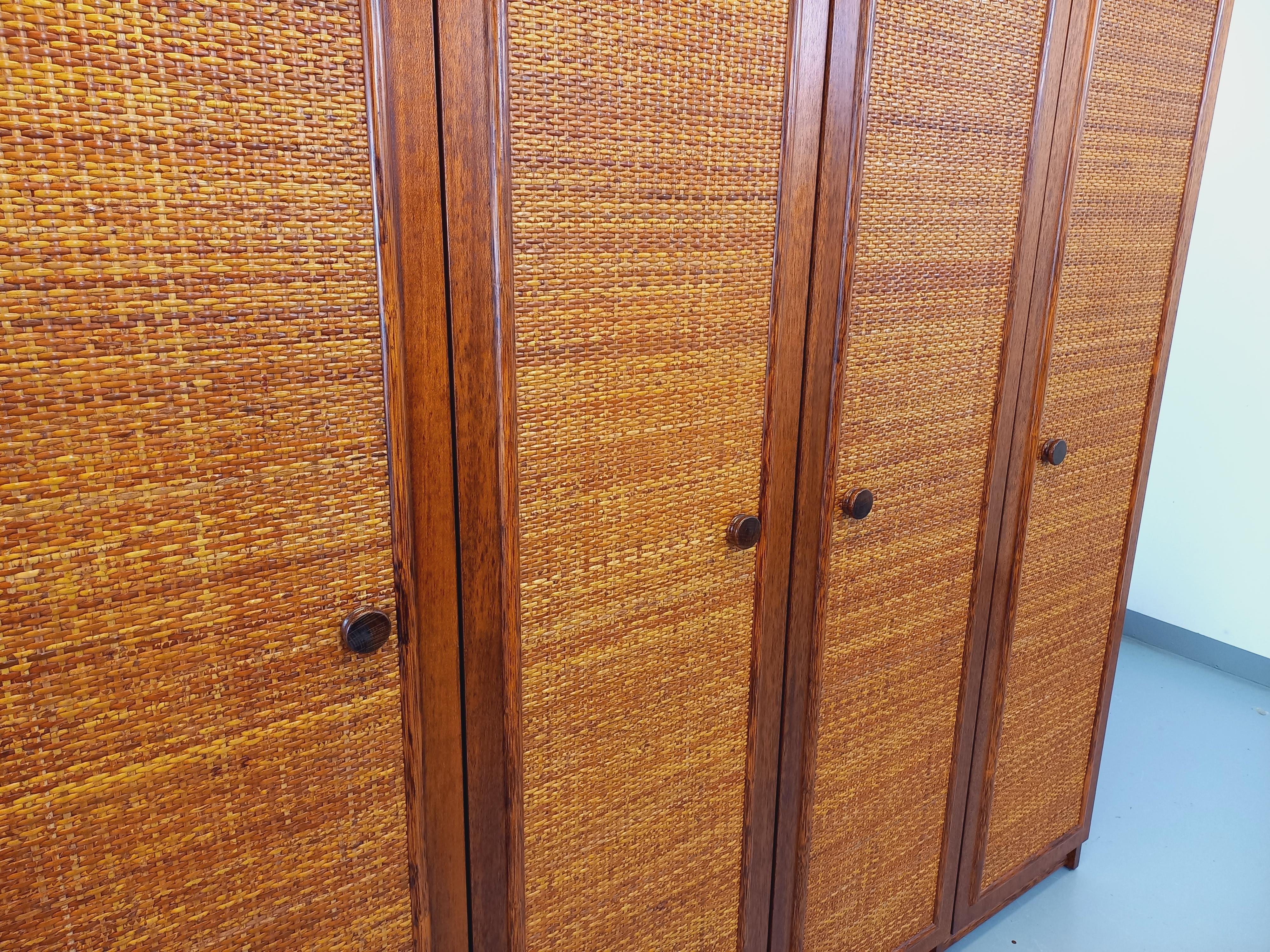 Armoire vintage en rotin, rotin tressé et bois Maugrion pour Roche Bobois 5
