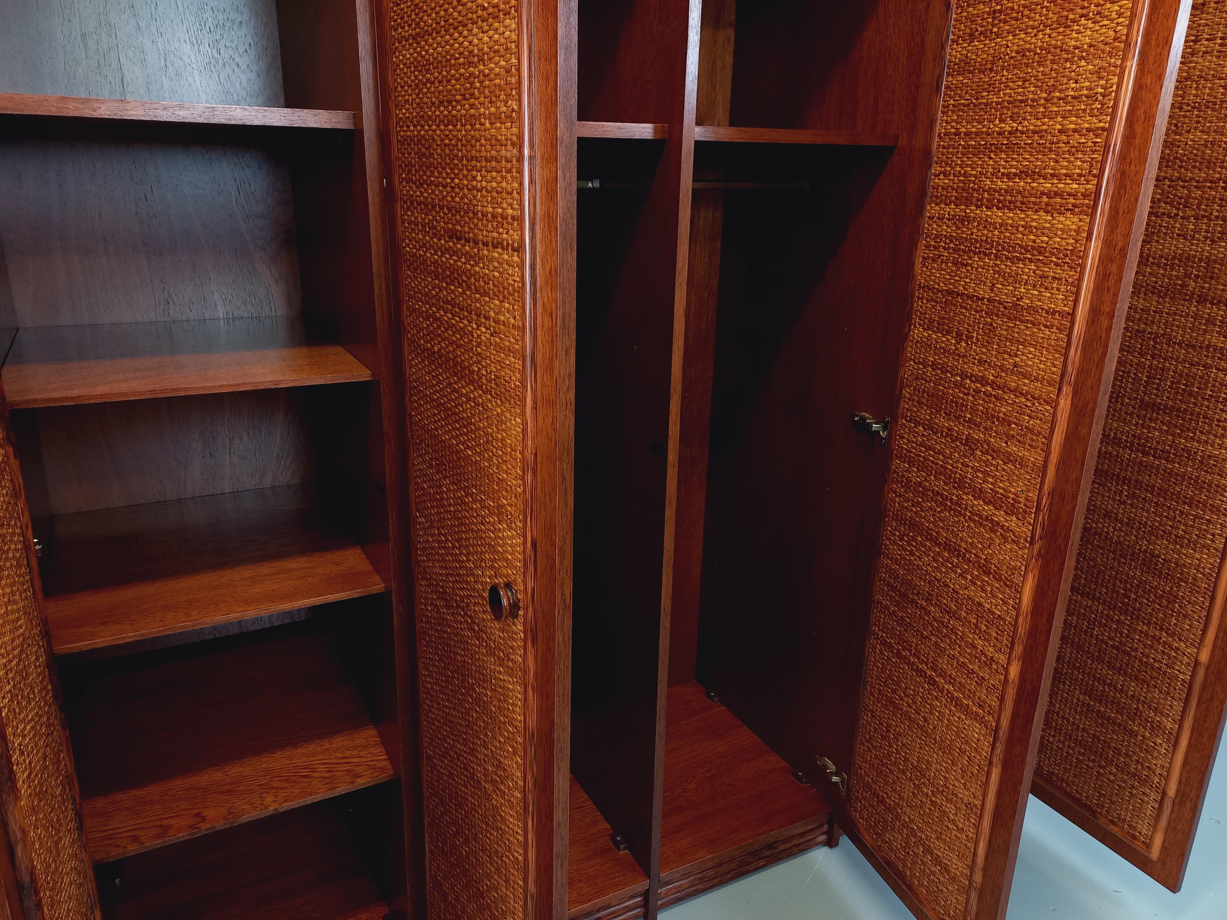 Armoire vintage en rotin, rotin tressé et bois Maugrion pour Roche Bobois 7