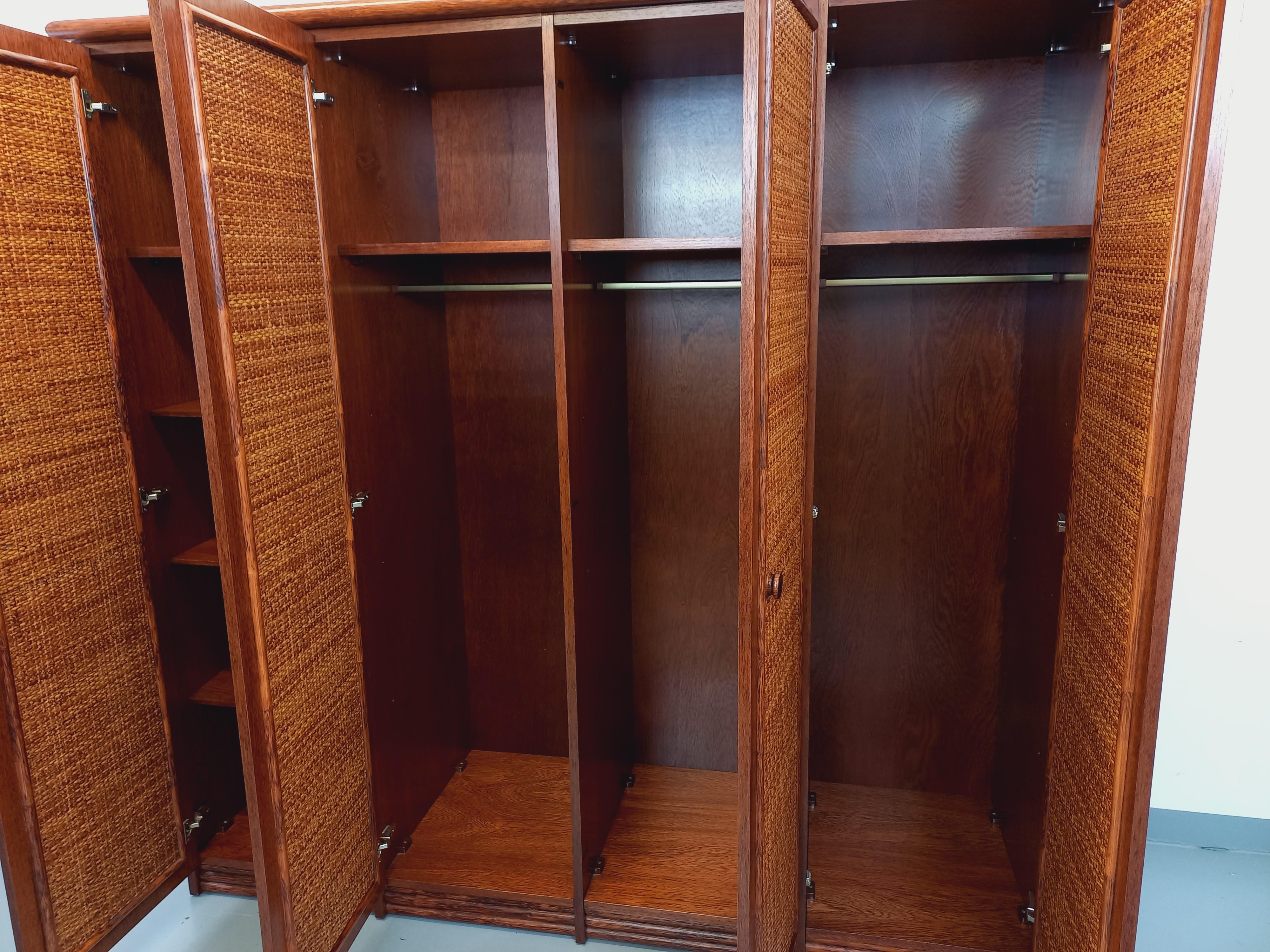 Armoire vintage en rotin, rotin tressé et bois Maugrion pour Roche Bobois 8
