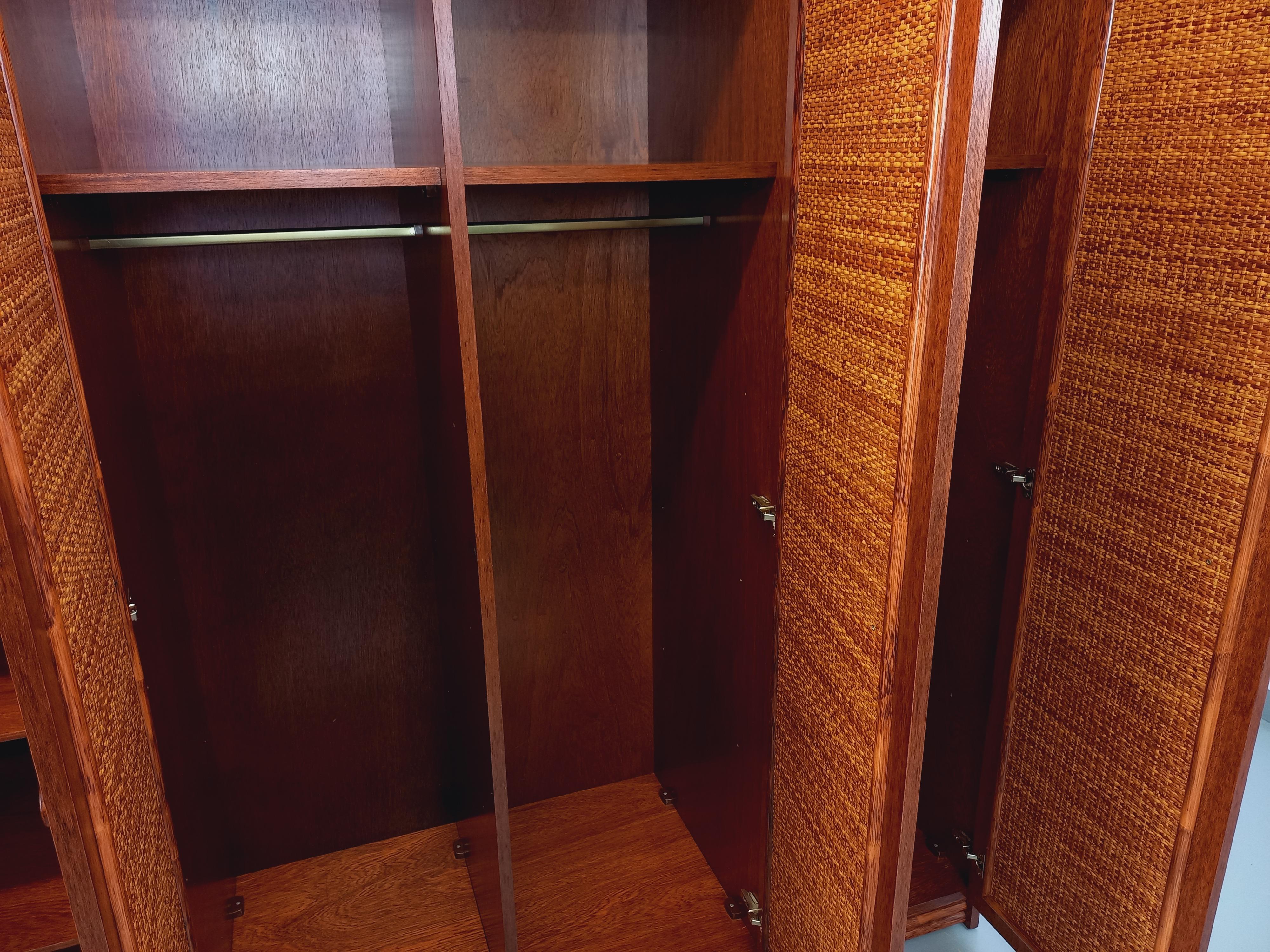 Armoire vintage en rotin, rotin tressé et bois Maugrion pour Roche Bobois 9