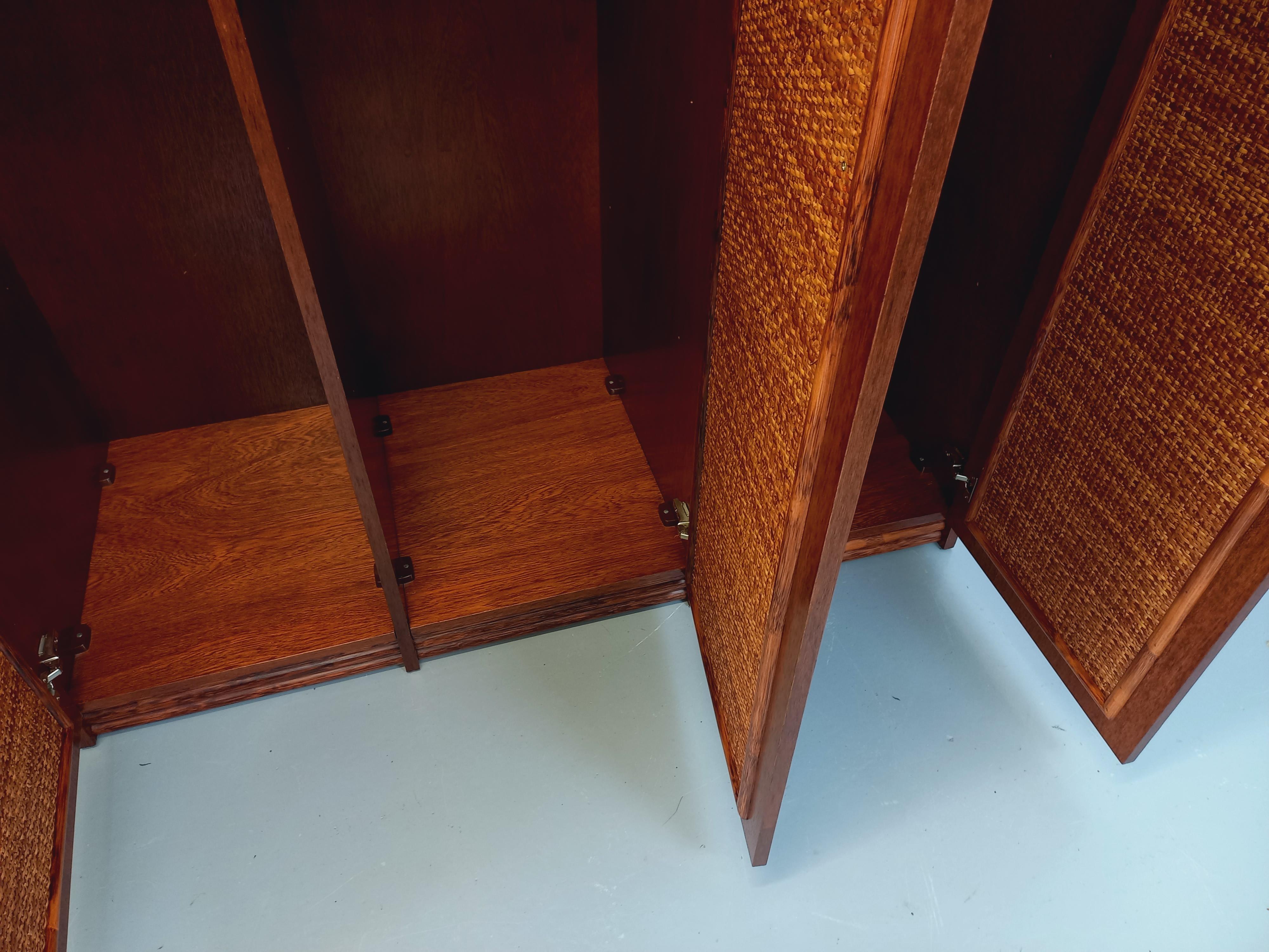 Armoire vintage en rotin, rotin tressé et bois Maugrion pour Roche Bobois 11