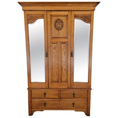 Armoire / Wardrobe English Oak with Beveled Mirror Doors