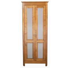 French Armoirette in solid cherry wood with a folding gray-lacquered door