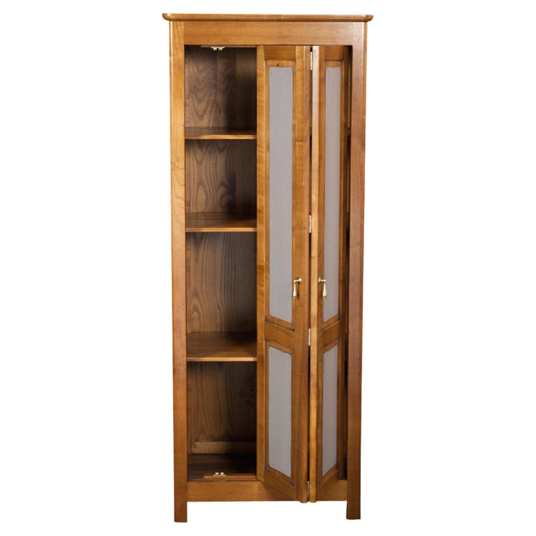 French Armoire with 1 folding Door in Cherry, molegrey lacquered doors