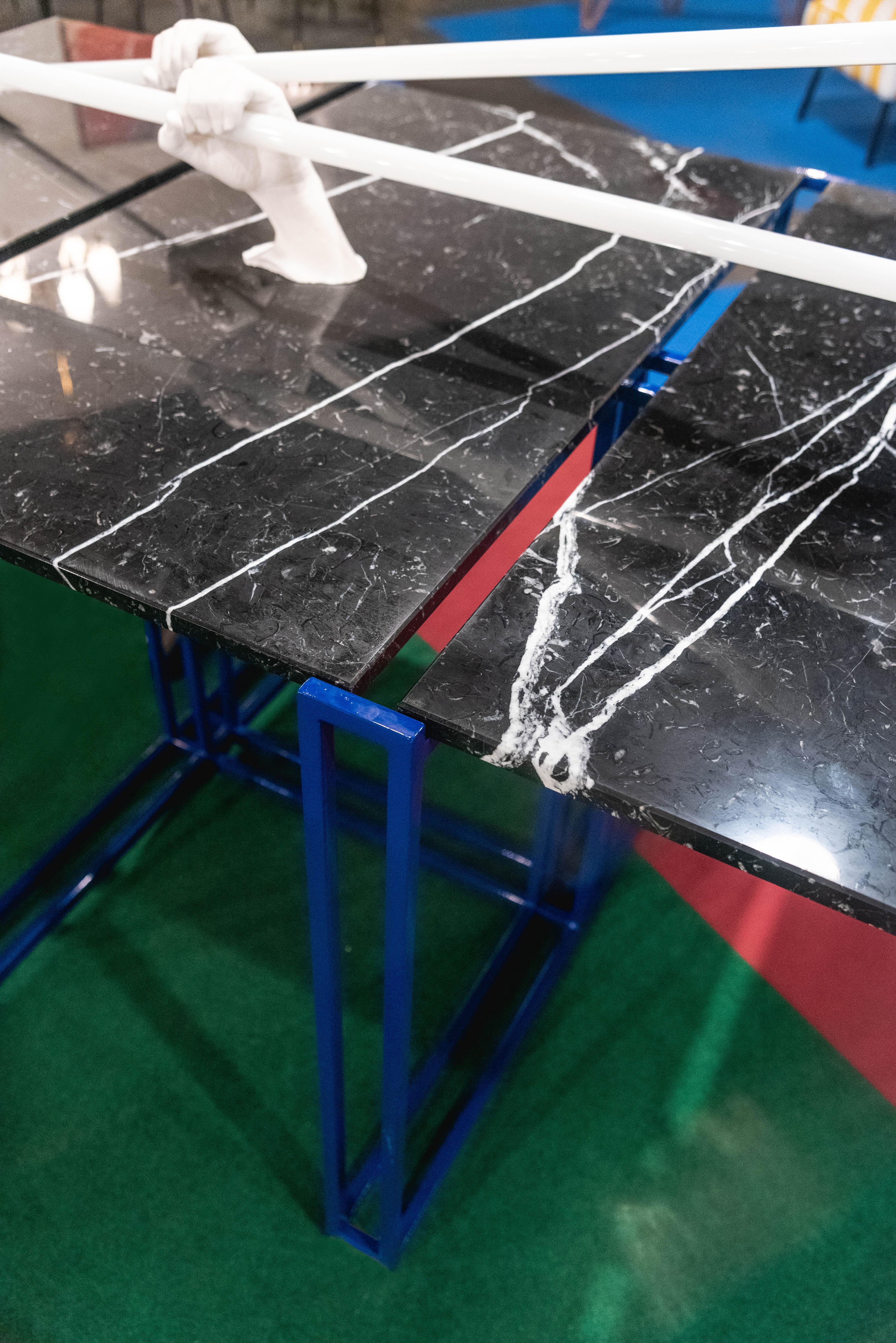 Contemporary Armombiedro Studio Rectangular Blue Black Metal Marble Dining Table, Spain 2019