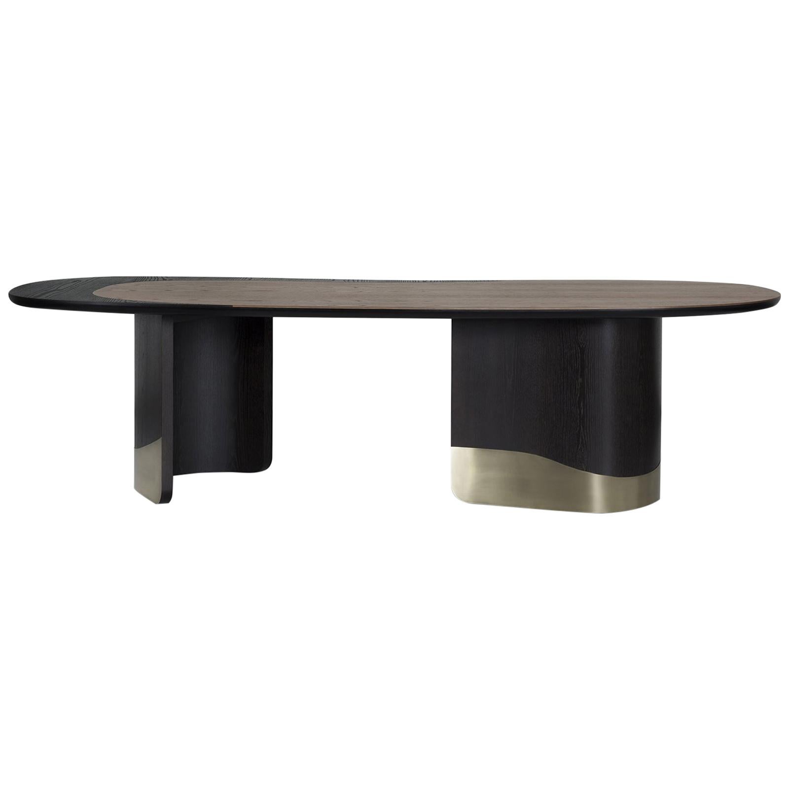 Modern Armona Dining Table American Oak Brass Handmade in Portugal by Greenapple For Sale