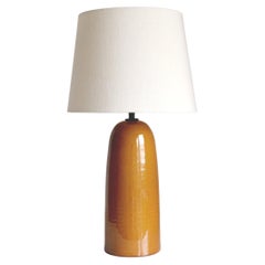 Armona - Lámpara de mesa de cerámica hecha a mano Orche ámbar con pantalla de lino