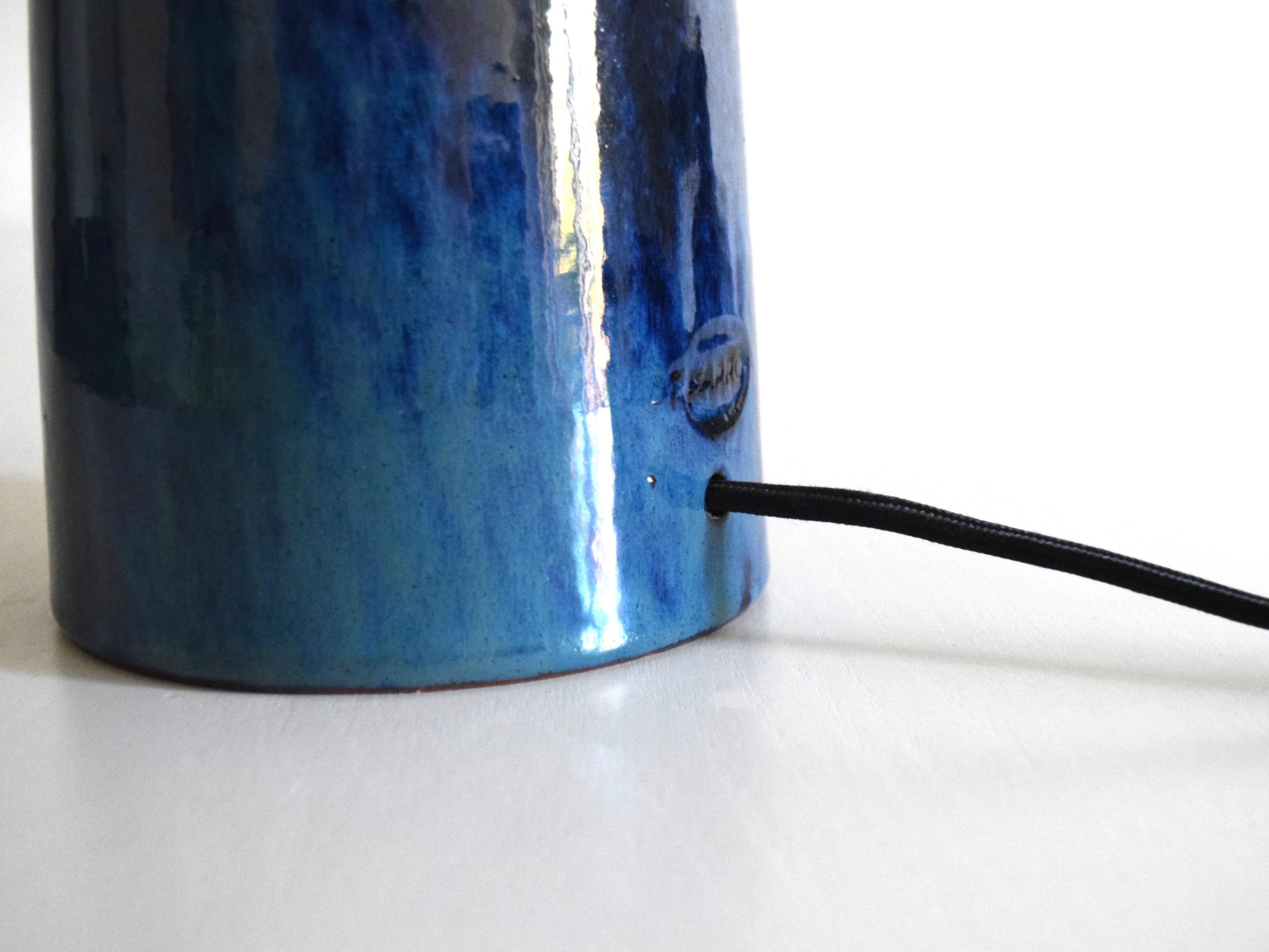 Armona - Handmade Ceramic Table Lamp Marine Blue With Tapered Lampshade In New Condition For Sale In Braga, PT