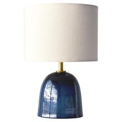 Armona Mini - Handmade Ceramic Table Lamp Marine Blue With Drum Lampshade