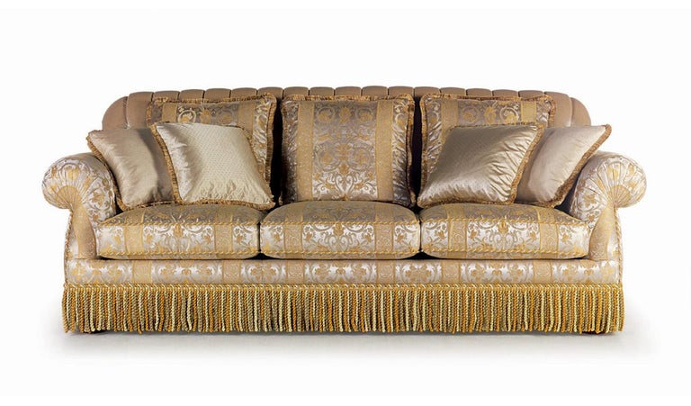 Armonia/2 Italian Three-Seat Sofa with Button Tufted Back and Fringe by  Zanaboni For Sale at 1stDibs