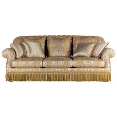 Armonia/2 Italian Three-Seat Sofa with Button Tufted Back & Fringe by Zanaboni