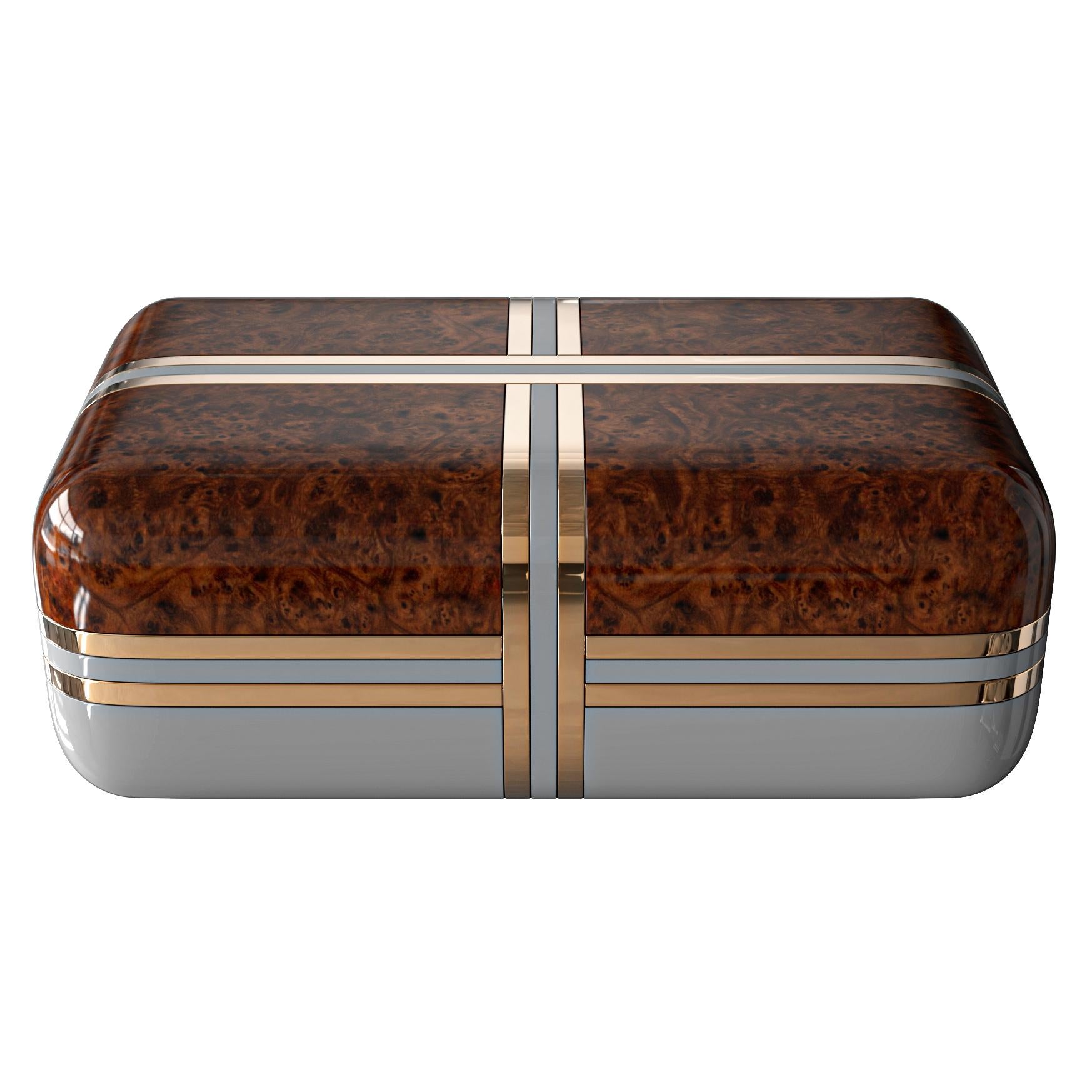 Couchtisch „Armonia“ aus Bronze, Edelstahl, fein gearbeitetes Holz, Istanbul (Türkisch) im Angebot