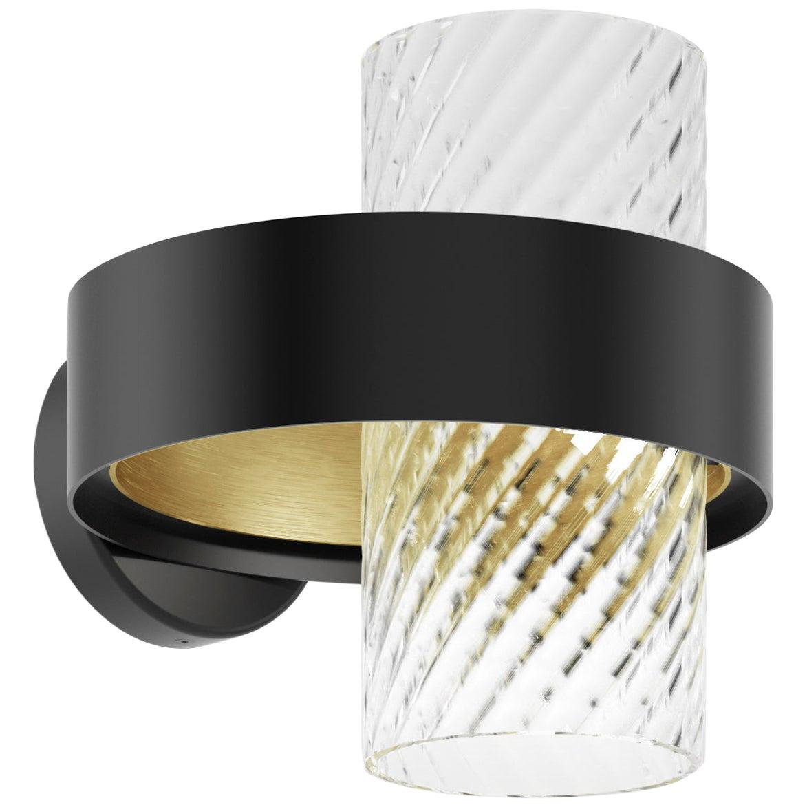 Vistosi Armonia Wall Lamp in Crystal Glass With Black and Brass Frame For Sale