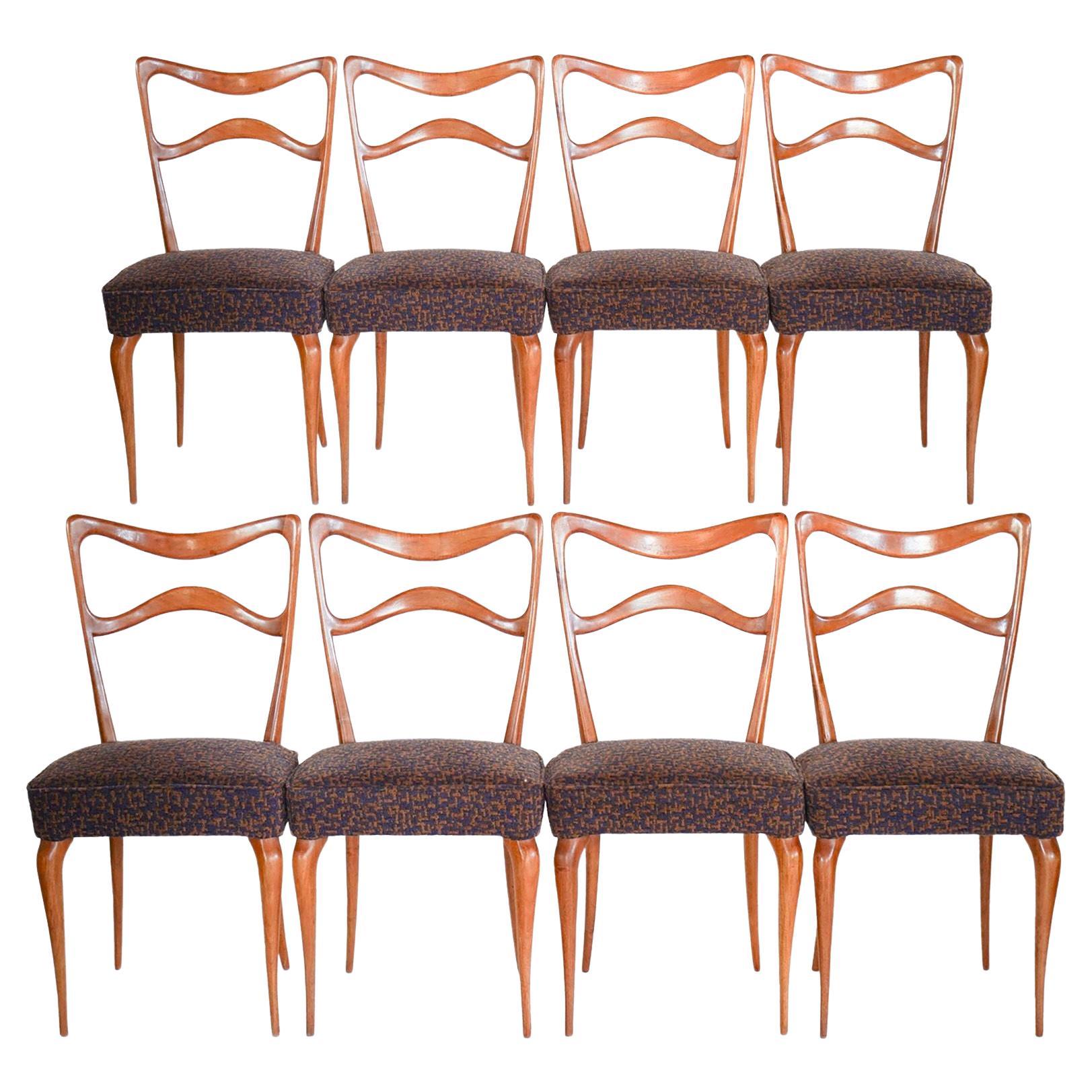 Armonia Walnut Dining Chair, Set of 8, Silvio Piattelli design made in Italy For Sale
