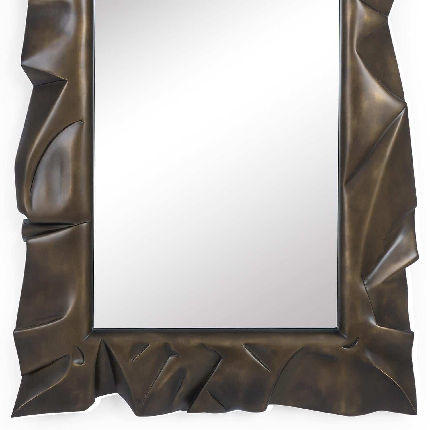 English Armor Bronzage Mirror in Solid Mahogany Wood For Sale