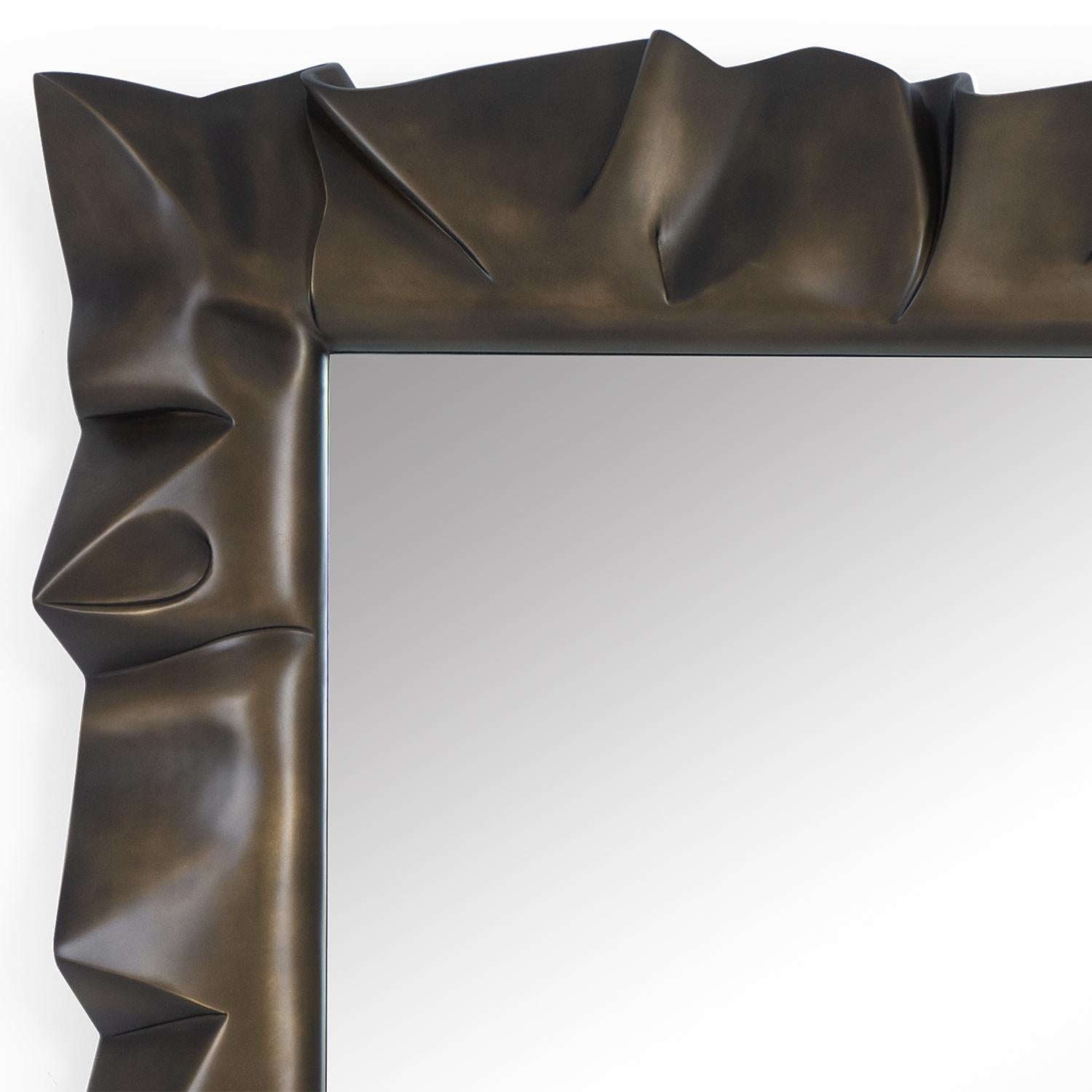 Hand-Crafted Armor Bronzage Mirror in Solid Mahogany Wood For Sale