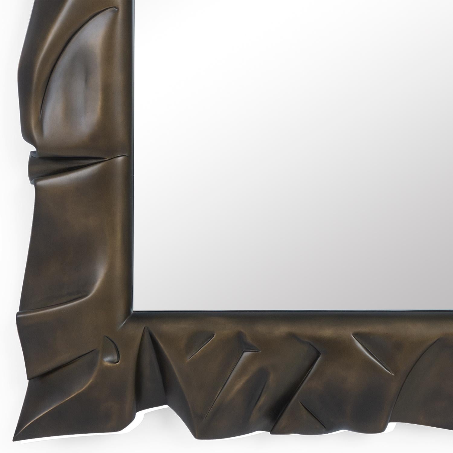 Contemporary Armor Bronzage Mirror in Solid Mahogany Wood For Sale