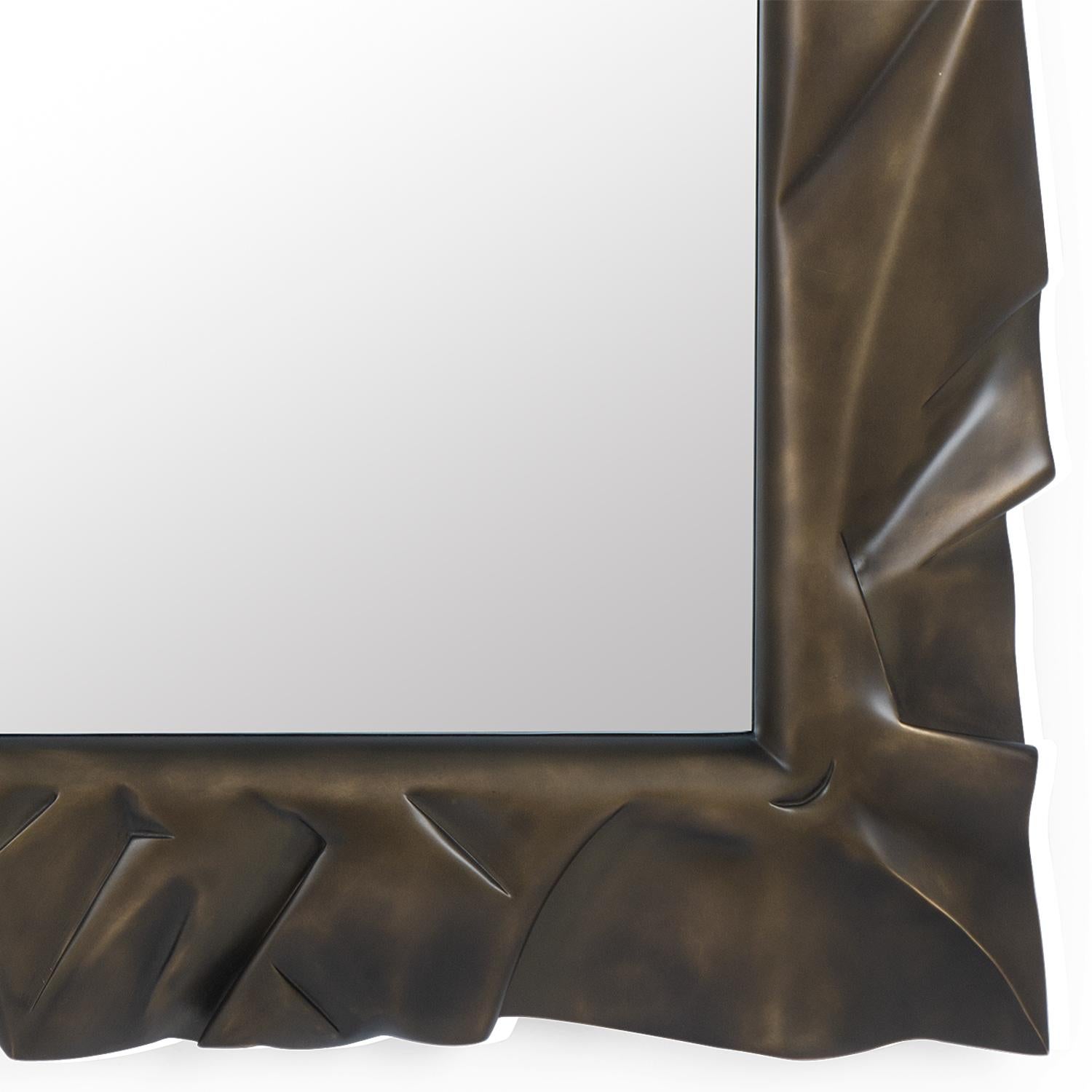 Armor Bronzage Mirror in Solid Mahogany Wood For Sale 1