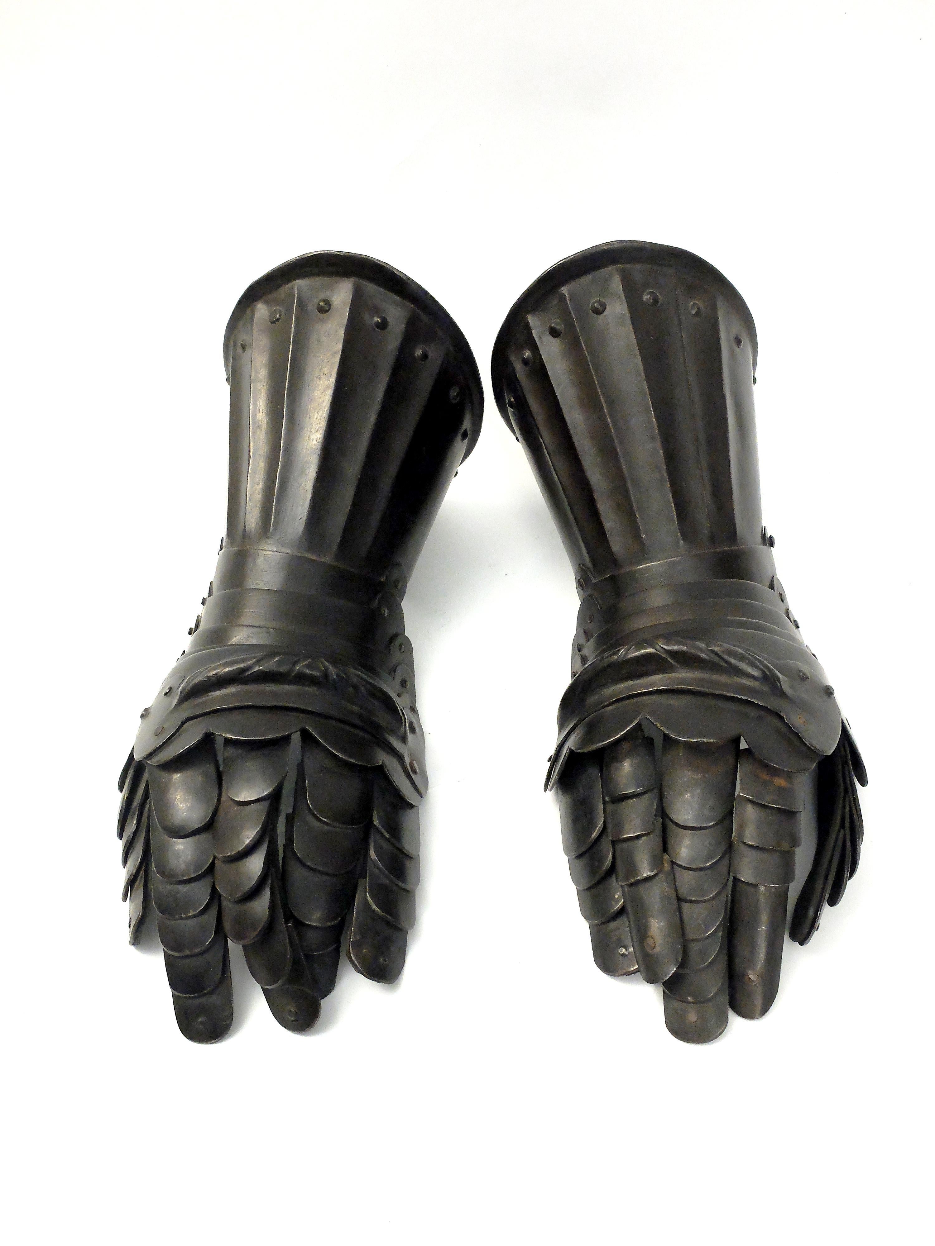 This superb and rare pair of 17th century. Gauntlet are made in Brescia, Lombardy, Italy, the most important and worldwide famous area of production of the best arms and armors at the time. The structure and finishing reflects the German similar