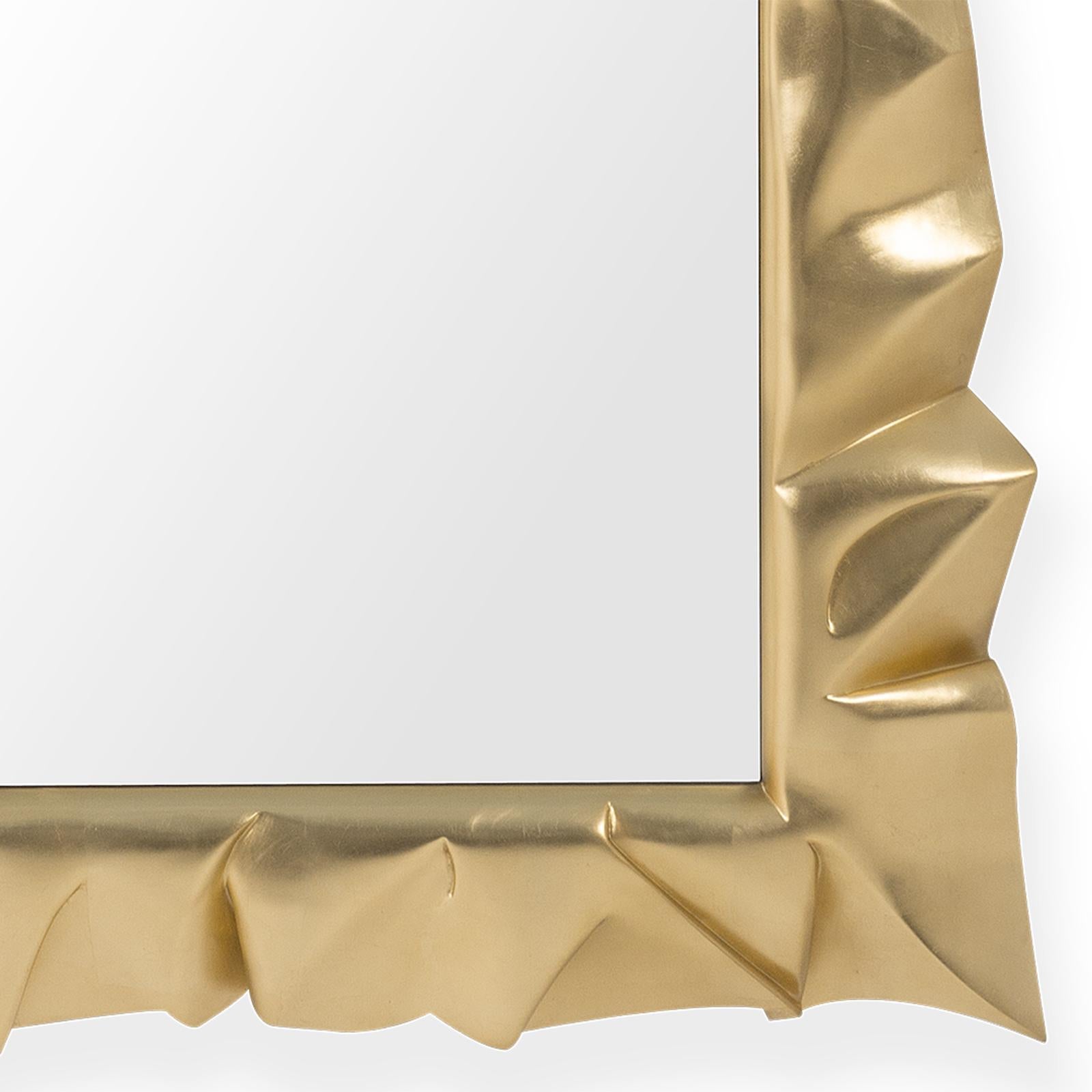 Contemporary Armor Gold Leaf Mirror in Solid Mahogany Wood For Sale