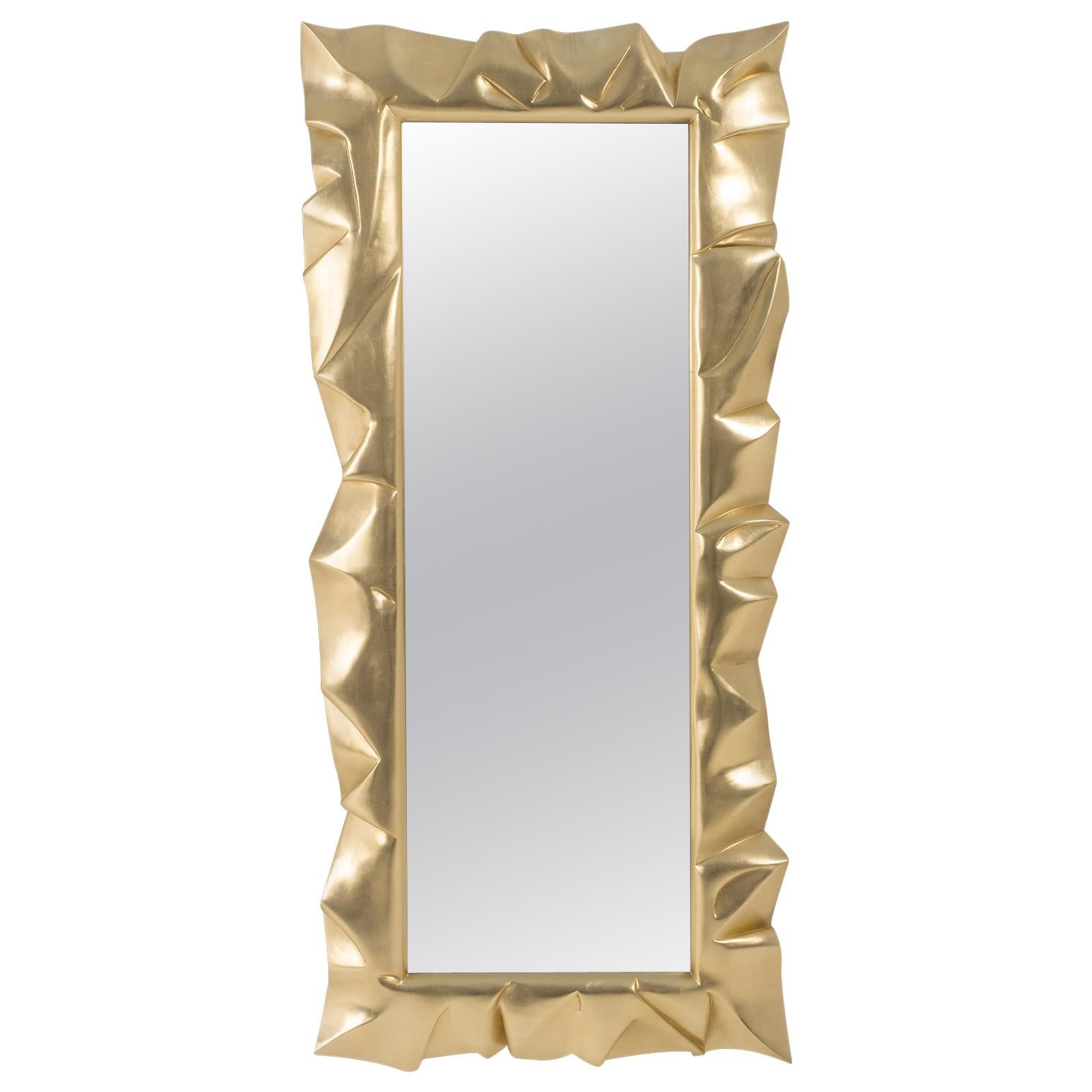 Armor Gold Leaf Mirror in Solid Mahogany Wood For Sale