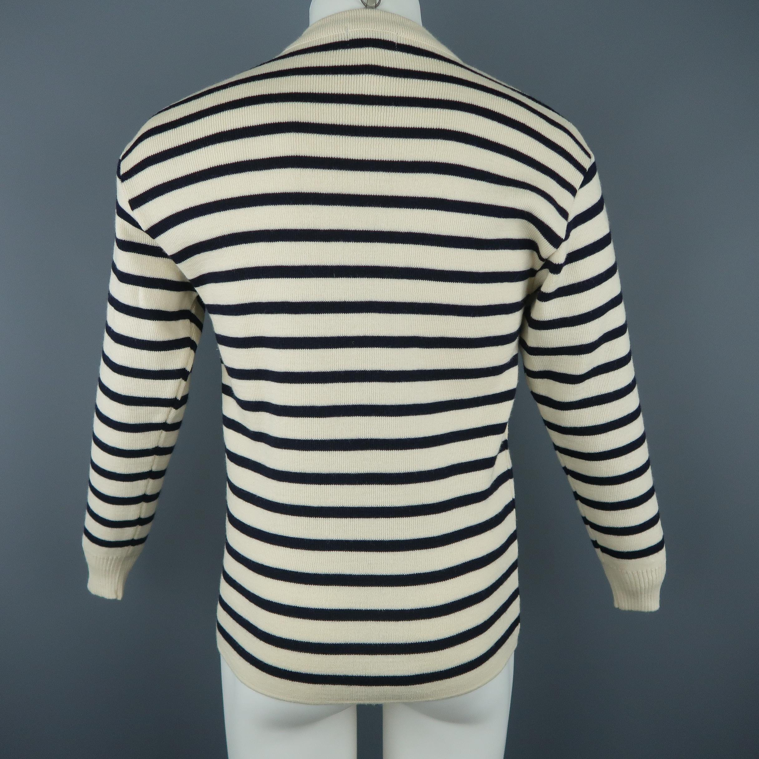 cream and navy striped sweater