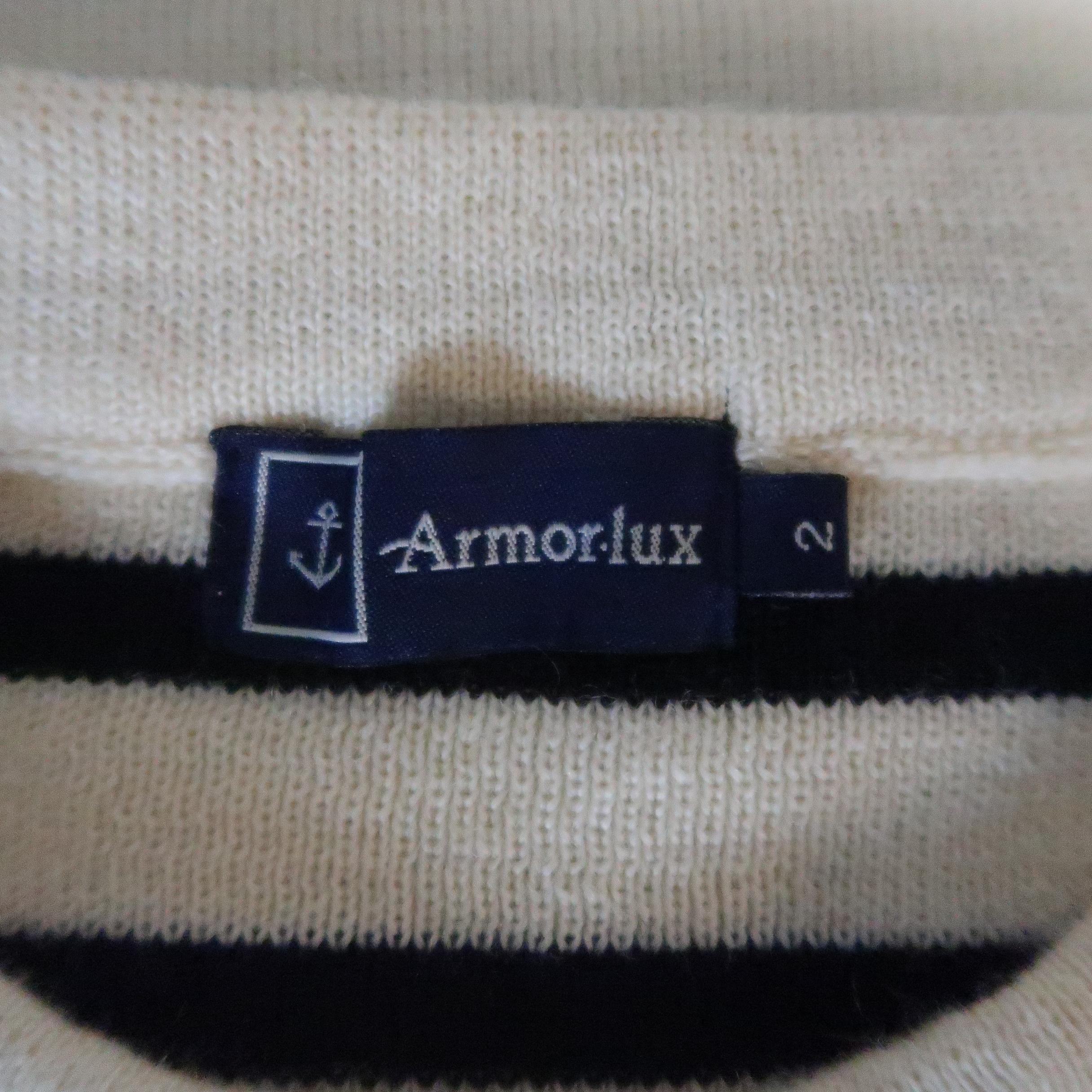Gray ARMOR-LUX Size M Cream & Navy Stripe Wool French Sailor Pullover Sweater