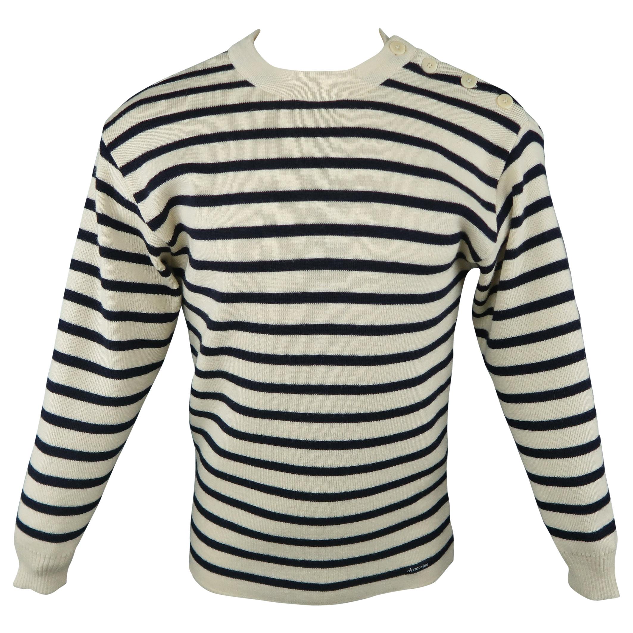 ARMOR-LUX Size M Cream & Navy Stripe Wool French Sailor Pullover Sweater