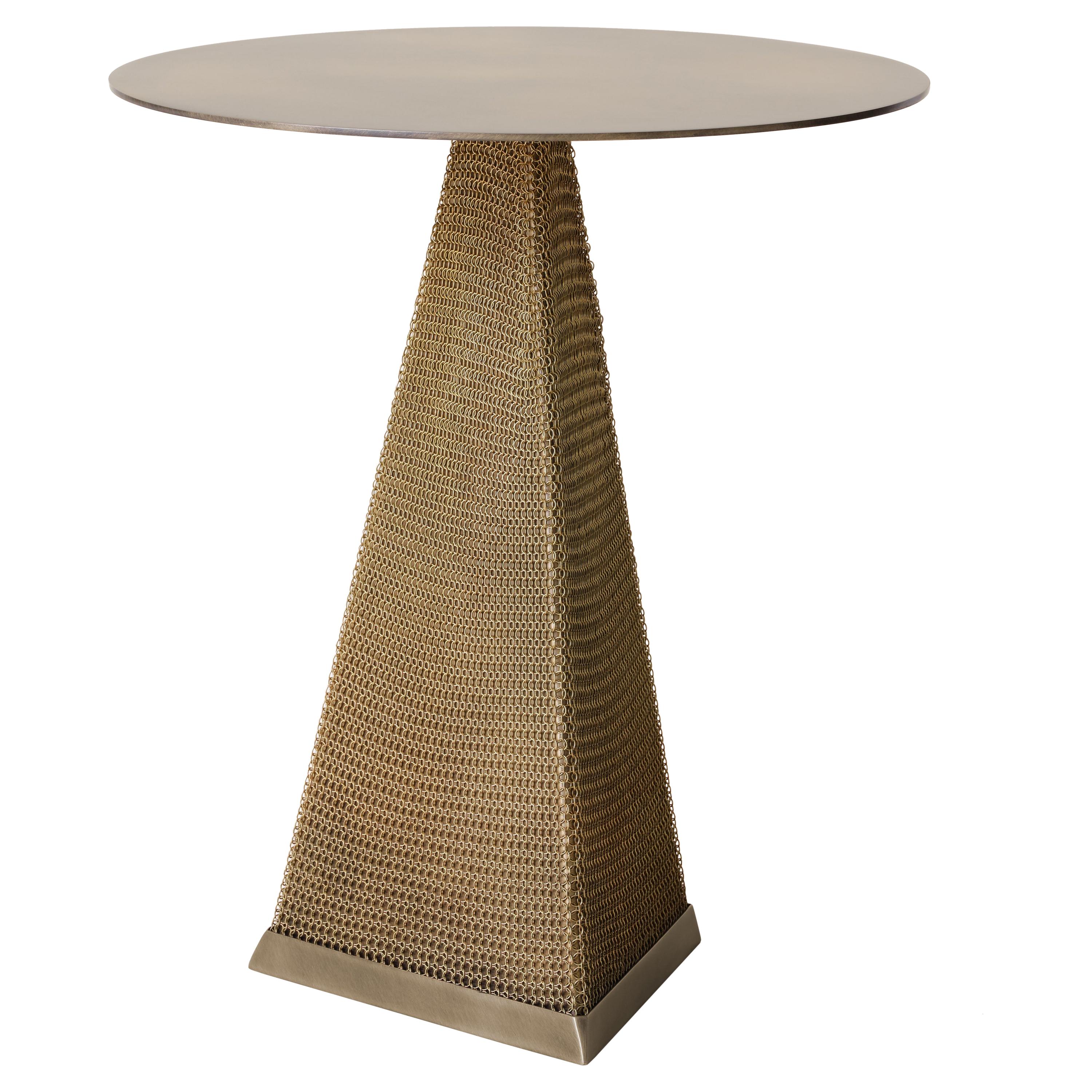 Konekt Armor Side Table Triangle in Antique Brass with Chainmail