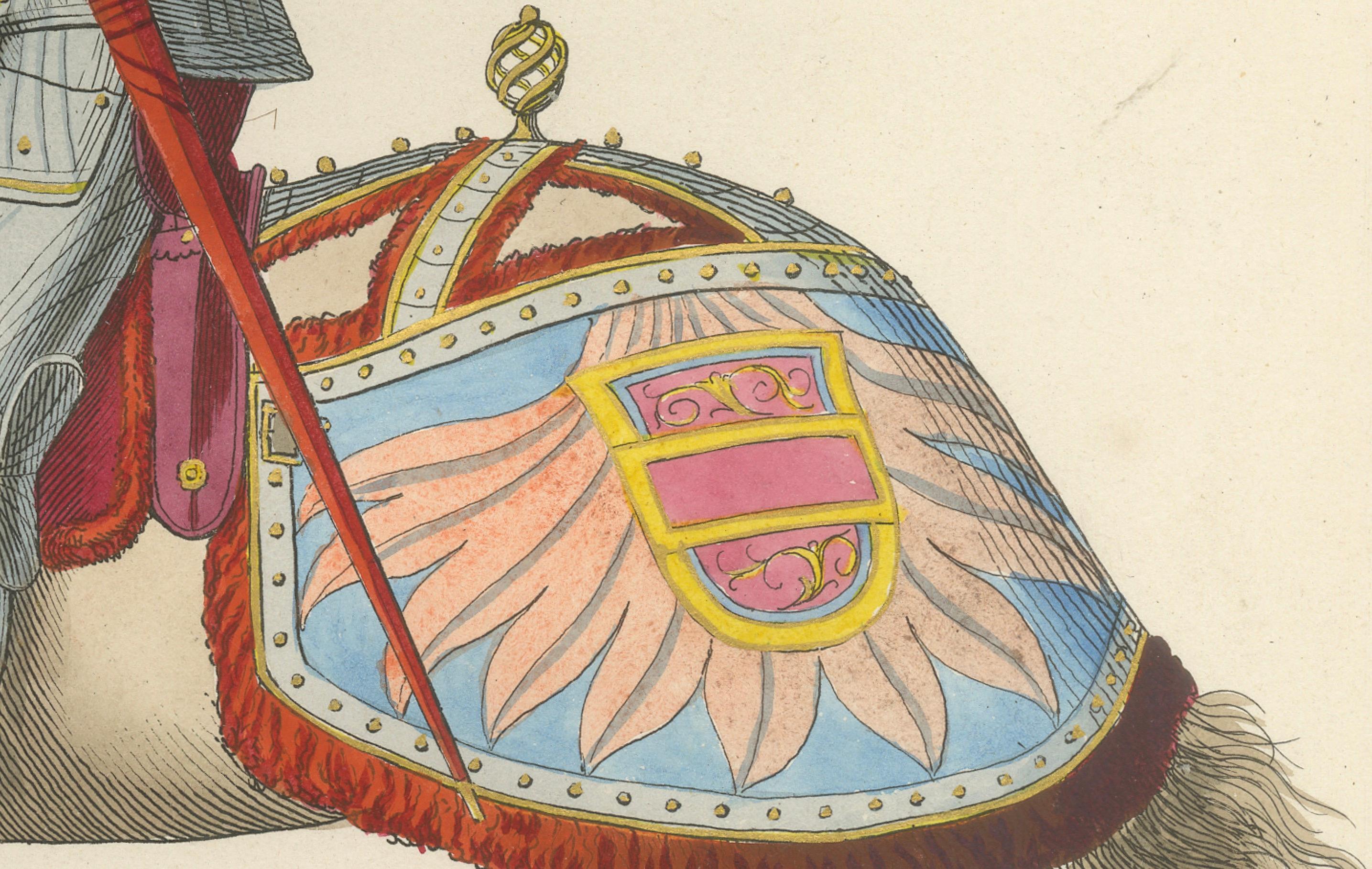 19th Century Armored Emperor Maximilian on Horseback in Ornate Renaissance Parade Dress. 1845 For Sale