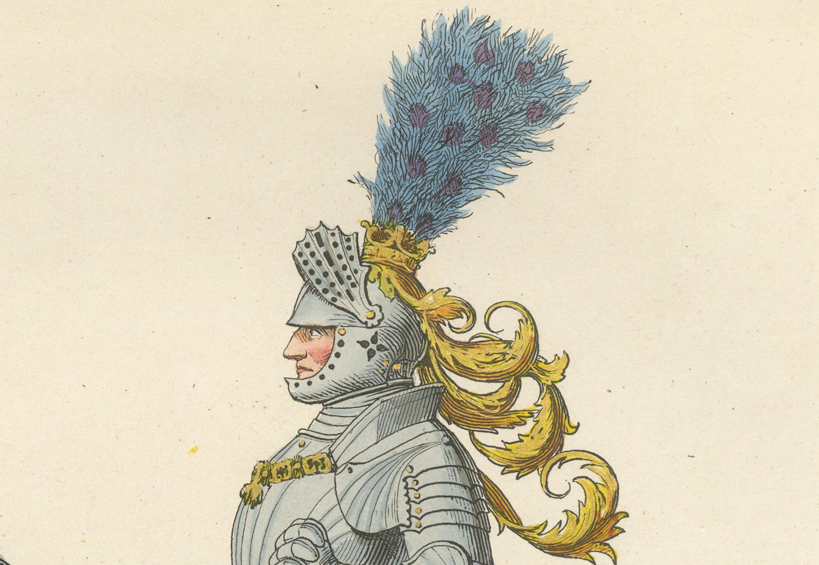 Paper Armored Emperor Maximilian on Horseback in Ornate Renaissance Parade Dress. 1845 For Sale