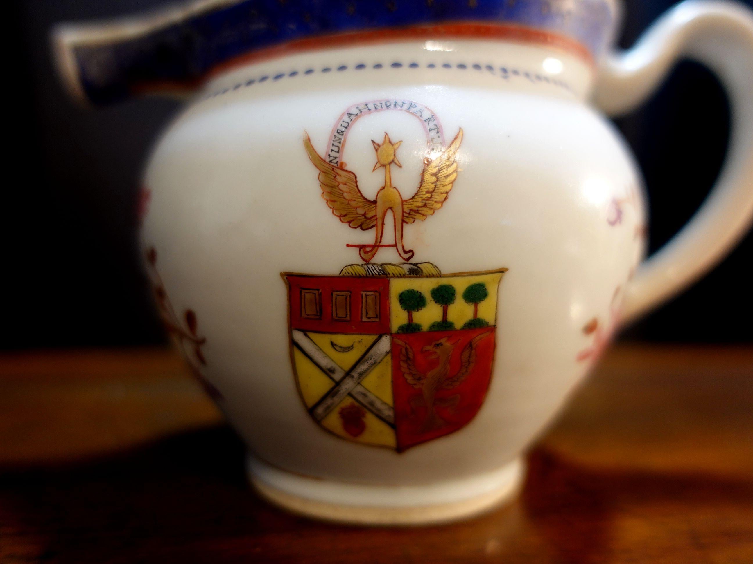 Hand-Painted Armorial Chinese Export Porcelain Creamer 1750s For Sale