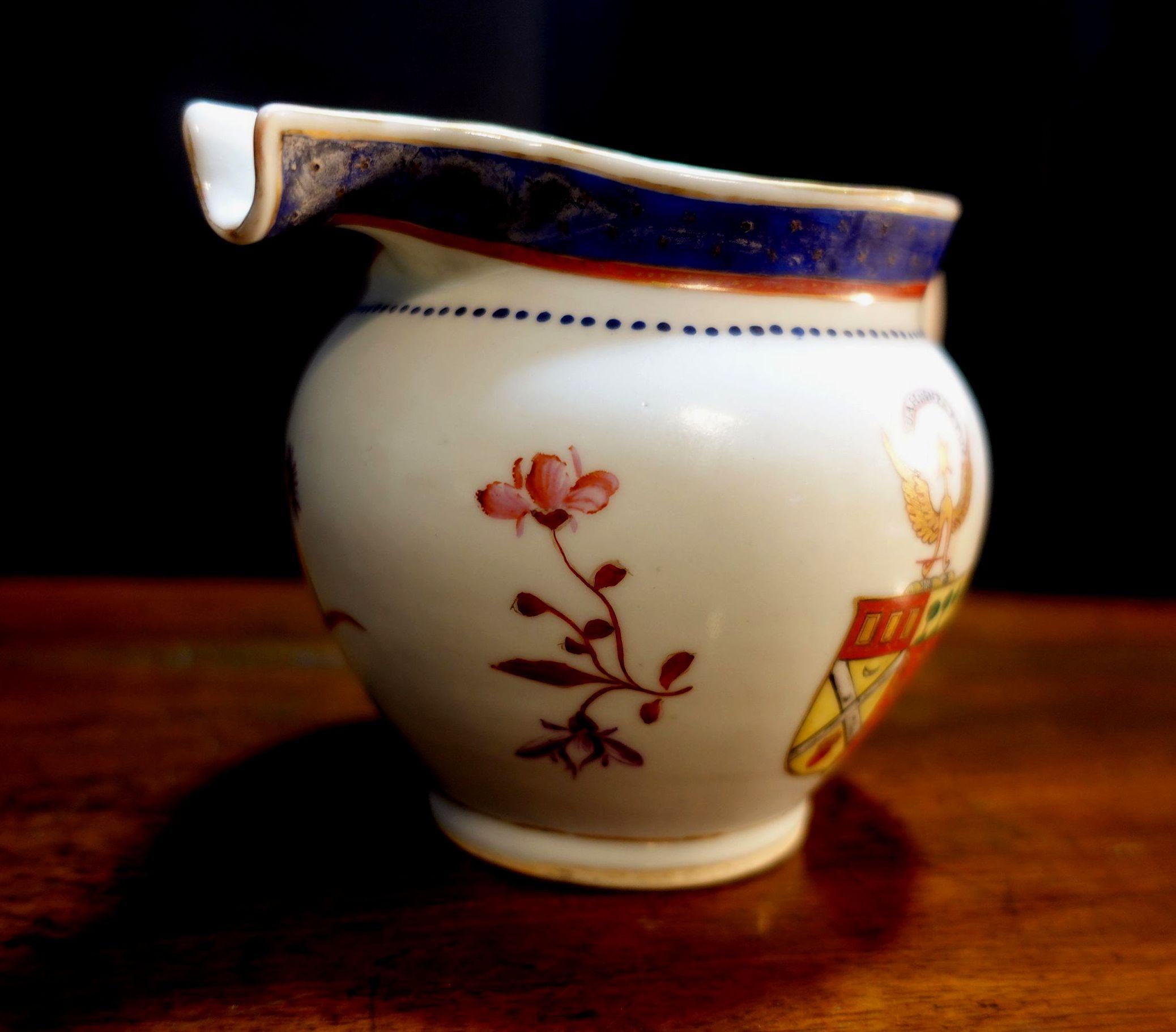 Armorial Chinese Export Porcelain Creamer 1750s In Good Condition For Sale In Norton, MA