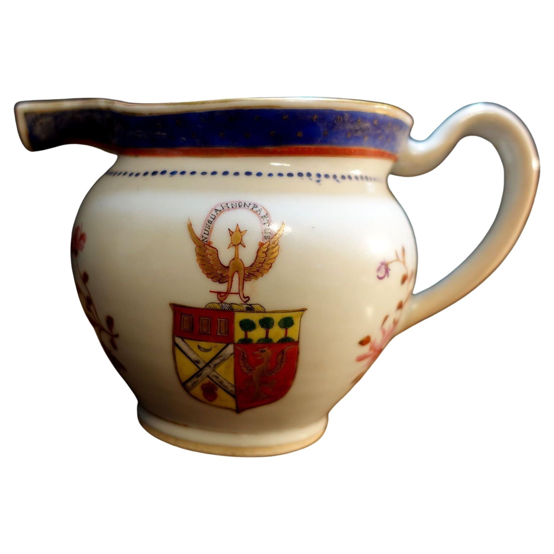 Armorial Chinese Export Porcelain Creamer 1750s For Sale